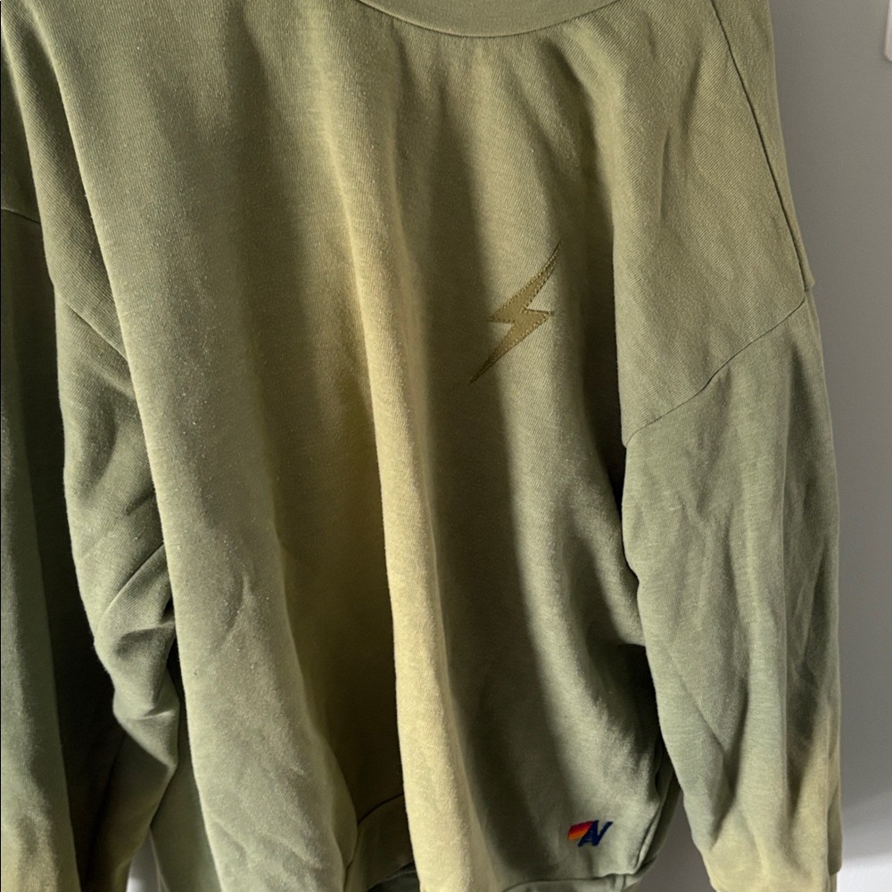 Aviator Nation Olive sweatshirt and joggers with lime and Yellow Stripes - Picture 8 of 9